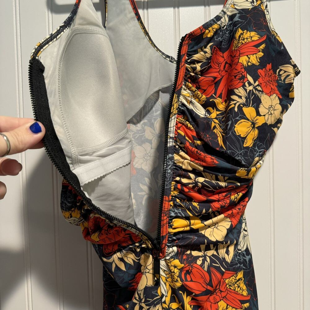 Delimira Floral Zip Front One Piece Swimsuit Tummy Control Size 14W - Picture 5 of 8